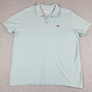 Levis Mens Standard Fit Pique Polo Shirt Light Blue XL Short Sleeve Cotton Logo